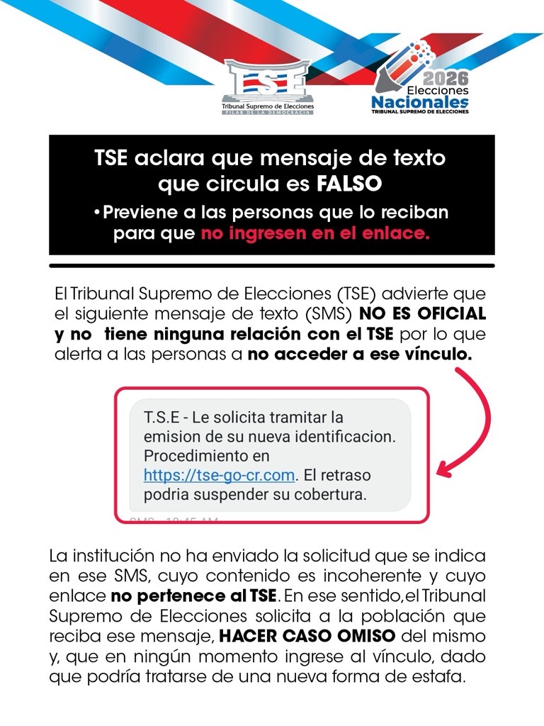 TSE aclara que mensaje de texto que circula es FALSO