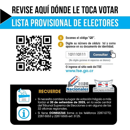 Costarricenses podrán conocer su lugar de votación a través de código QR
  