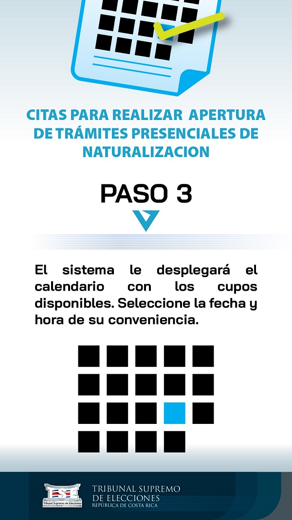 PASO 3 El sistema le desplegará el calendario con los cupos disponibles. Seleccione la fecha y hora de su conveniencia. 
