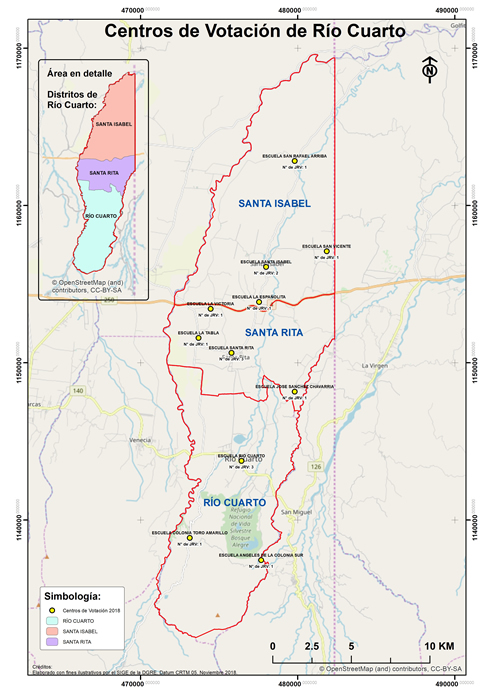 Mapa del Cantón Río Cuarto de la provincia de Alajuela